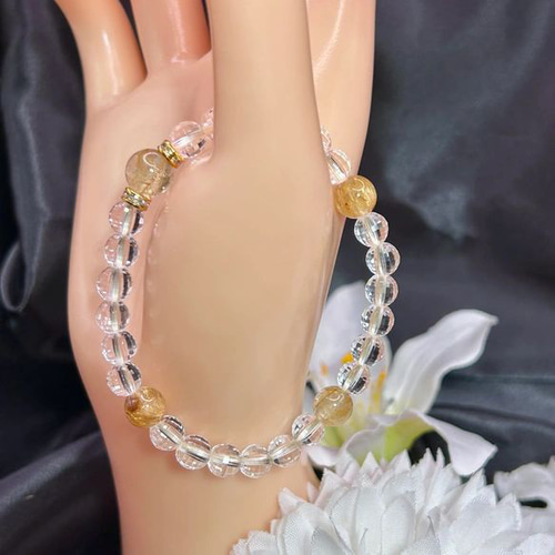お金の運気～ ルチルクォーツ 高品質 水晶 スリムブレスレット 内径