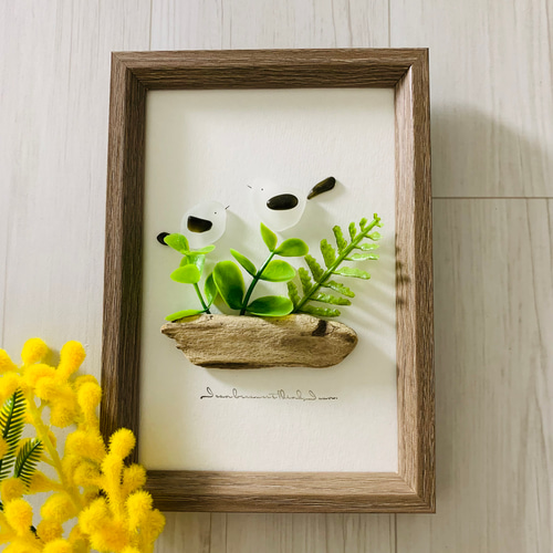 インテリア雑貨 シーグラス アート シマエナガ 海の宝石 癒し アート