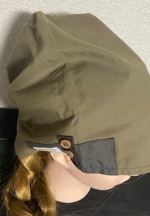 C-2 男女兼用❤︎綿アーミーキャップ　カーキ❤︎ ケア帽子　オシャレ帽子　医療用帽子 6枚目の画像