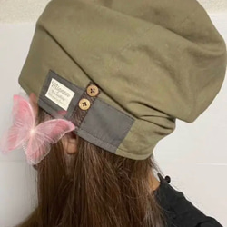 C-2 男女兼用❤︎綿アーミーキャップ　カーキ❤︎ ケア帽子　オシャレ帽子　医療用帽子 5枚目の画像