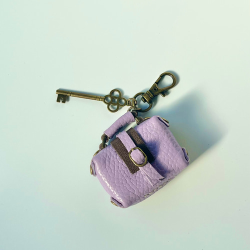 ミニチュアトランク 紫×ブラウン パープル キーホルダー バッグ