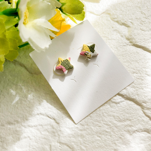 春色の星ピアス/イヤリング/ポリマークレイ/スター/シンプル 1枚目の画像