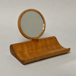 デコ・アクセサリー(取り外すと手鏡になるミラーとアクセサリーを使いながら飾る木製スタンドトレー、チェリー材) 5枚目の画像