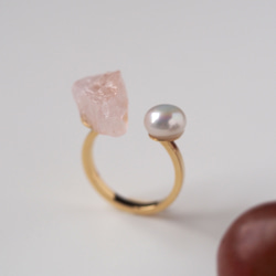 叉環玫瑰石英 x 淡水珍珠 | 尺寸約 13 | 十月生日石 | 天然石 | R11 第5張的照片