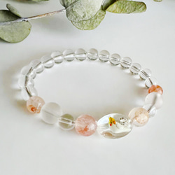 4月:インコと誕生石ブレスレット・4月誕生石・ピンク・水晶（マニカラン産ヒマラヤ水晶、ブラジル産水晶） 4枚目の画像