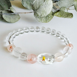 4月:インコと誕生石ブレスレット・4月誕生石・ピンク・水晶（マニカラン産ヒマラヤ水晶、ブラジル産水晶） 2枚目の画像