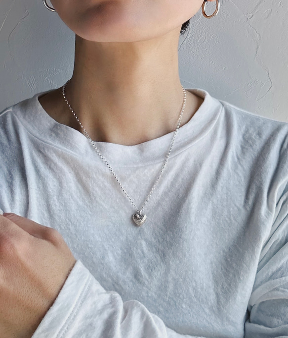 silver Flower heart  necklace 1枚目の画像