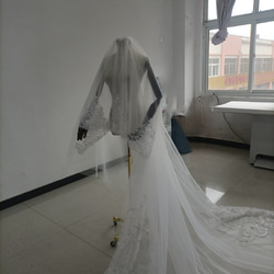 送料無料！人気上昇！ウエディングドレスベール  3D立体レース刺繍 二重のチュール花嫁/結婚式 12枚目の画像