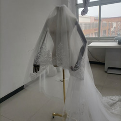 送料無料！人気上昇！ウエディングドレスベール  3D立体レース刺繍 二重のチュール花嫁/結婚式 7枚目の画像