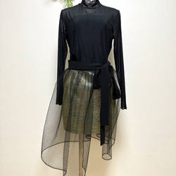ターコイズブルー×ゴールドジャガード織ミニタイトスカート 5枚目の画像