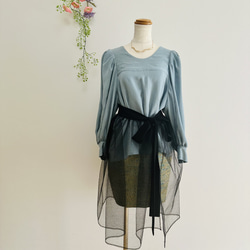 ターコイズブルー×ゴールドジャガード織ミニタイトスカート 2枚目の画像