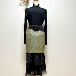 ターコイズブルー×ゴールドジャガード織ミニタイトスカート 6枚目の画像