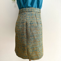 ターコイズブルー×ゴールドジャガード織ミニタイトスカート 3枚目の画像