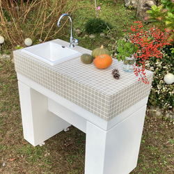 タイルガーデンシンク ベージュ ガーデンシンク アジュール 収納庫付き》モザイクタイル おしゃれな