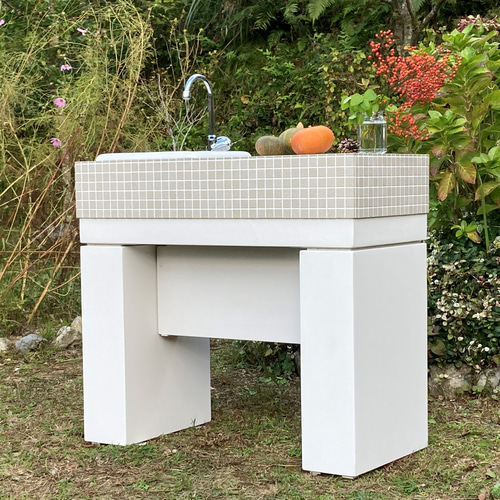 タイルガーデンシンク ベージュ おしゃれなガーデンシンク 【ベージュタイル】 屋外用シンク モザイク