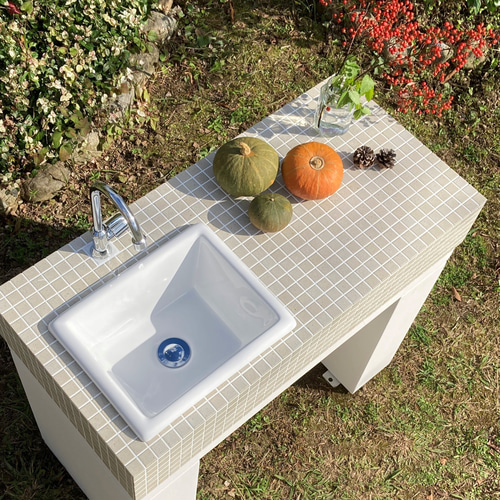 品質は非常に良い おしゃれなガーデンシンク 屋外用シンク 【ベージュタイル】 散水・水栓・水周り