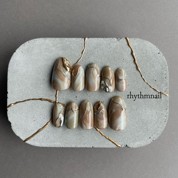 ネイルチップ 個性派 うねうね シルバー ニュアンス マーブル #6