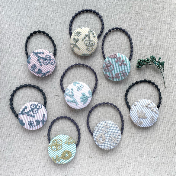 ミナペルホネン×チェックアンドストライプ生地のヘアゴム/field of  