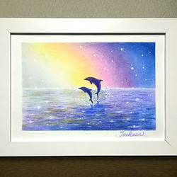 ミユキ  パステル画(複製画）親子のイルカ ミユキ パステル画(複製画）親子のイルカ ミユキ 絵画 パステル
