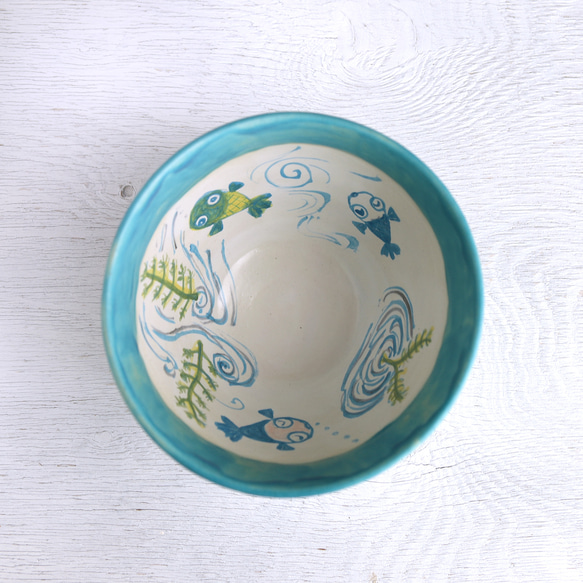 藍金魚水草彩繪碗（青釉） 第6張的照片
