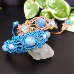 #499マクラメ一粒ブレスレット：ラリマー 499マクラメ一粒ブレスレット：ラリマー