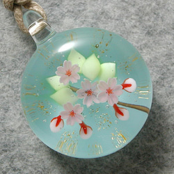 桜、開花す とんぼ玉 ガラス ネックレス No2216 1枚目の画像