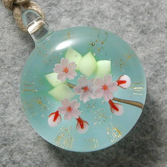 桜、開花す とんぼ玉 ガラス ネックレス No2216 ネックレス