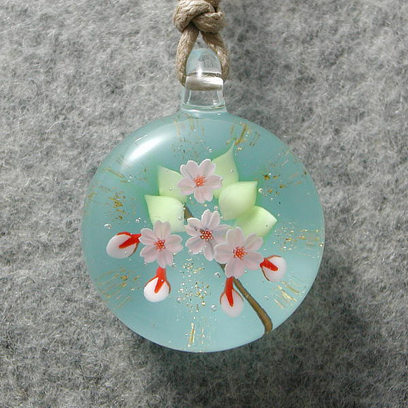 桜、開花す とんぼ玉 ガラス ネックレス No2216 2枚目の画像