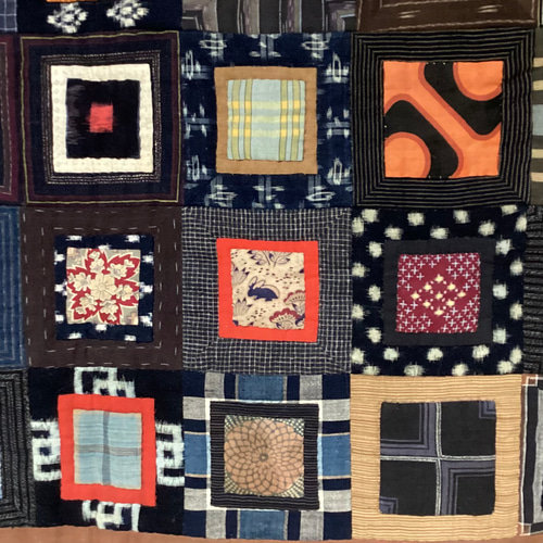 古布のパッチワークのタペストリー 66個つなぎ その他インテリア雑貨