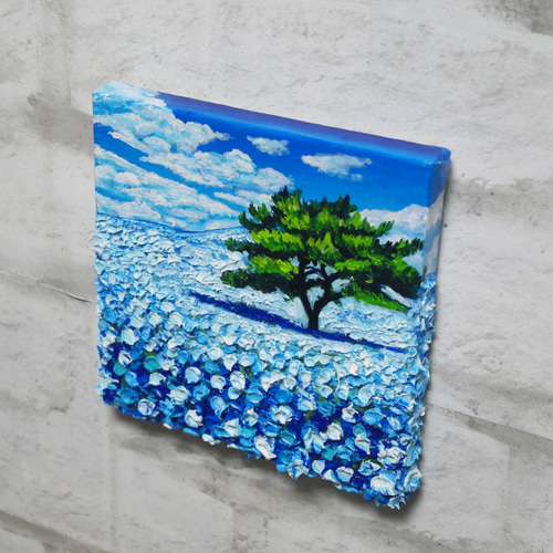 油絵 絵画 アートパネル【青いネモフィラの丘】 絵画 HR 通販