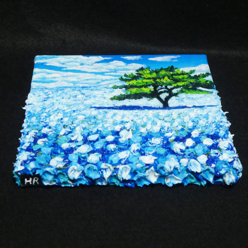 油絵 絵画 アートパネル【青いネモフィラの丘】 油絵 油彩 油彩画 絵 絵画 F0号【ネモフィラの丘】 絵画 HR