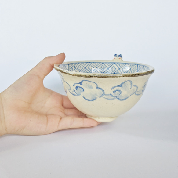 ご飯茶碗　雲と唐子　手びねり　オリジナル陶器 1枚目の画像