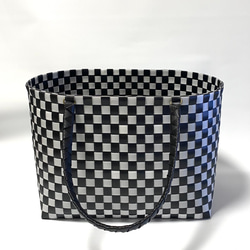 ブラック　かごバッグ 希少品 25cm プラカゴ 黒xベージュ Lサイズ トート バスケット エコバッグ かご