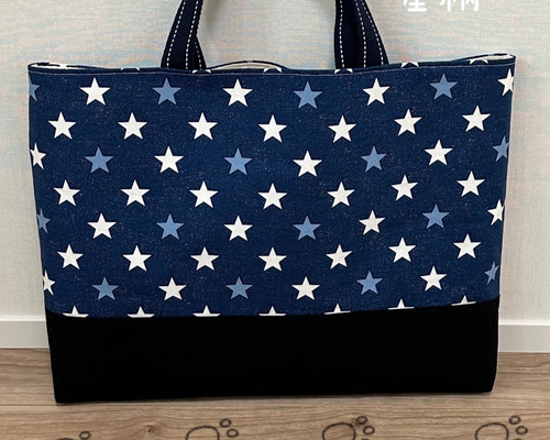 ネイビー系 星柄 レッスンバッグ トートバッグ レッスンバッグ 星柄 キルト素材 ネイビー ブルー ピンク 男の子