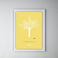 グラフィックデザイン・アートポスター happy bird / 木 鳥 ボタニカル 自然  ポップ ミニマル イエロー 6枚目の画像