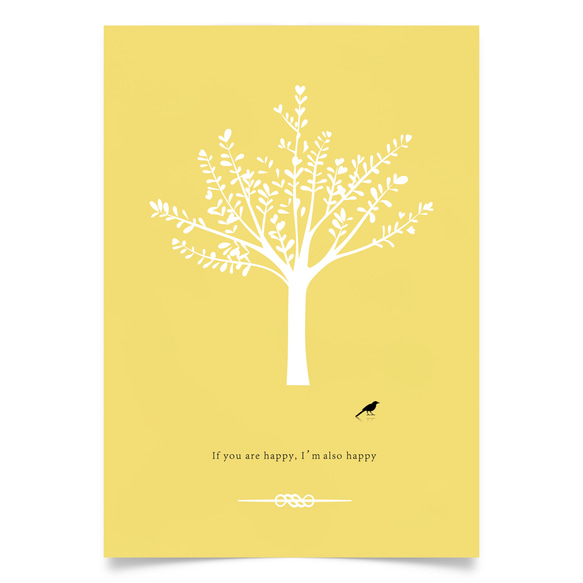 グラフィックデザイン・アートポスター happy bird / 木 鳥 ボタニカル 自然  ポップ ミニマル イエロー 7枚目の画像