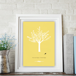 グラフィックデザイン・アートポスター happy bird / 木 鳥 ボタニカル 自然  ポップ ミニマル イエロー 3枚目の画像
