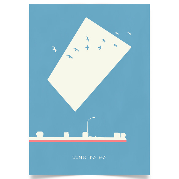 グラフィックデザインポスター time to go/リラックス 自然 空 海 鳥 港 風景 ポップイラスト 7枚目の画像