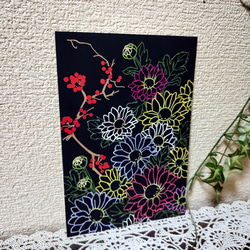 障害者アート スクラッチアート完成品 花 インテリア ハンドメイド