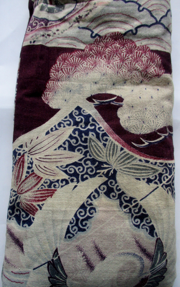 ７０２１　絵絣と唐桟縞の着物で作った巾着袋＃送料無料 10枚目の画像