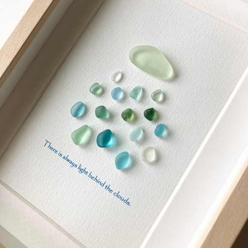 雲と雨粒・シーグラスアート インテリア小物 誕生日プレゼントや記念品