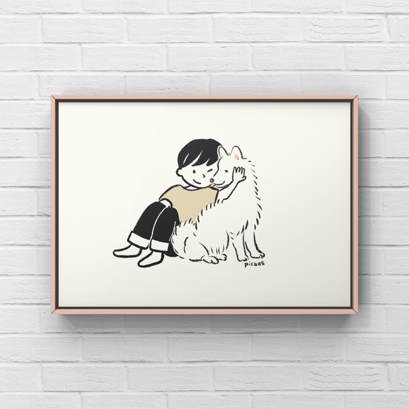 スピッツ【バディ】A4ポスター　犬　ペット　イラスト　うちの子 1枚目の画像