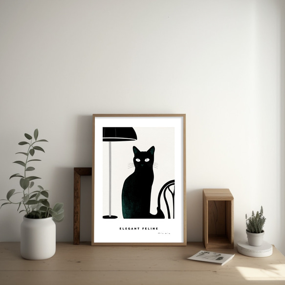 アートポスター カフェの黒猫 felin No.1（A4,A2,A1,A0 選べる4サイズ）フレームなし 2枚目の画像