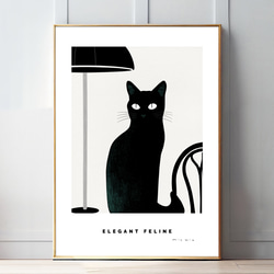 アートポスター カフェの黒猫 felin No.1（A4,A2,A1,A0 選べる4サイズ）フレームなし 3枚目の画像