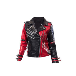 羊革・赤と黒パーティーレザーライダージャケット Sheep Leather Red and Black Jacket 3枚目の画像