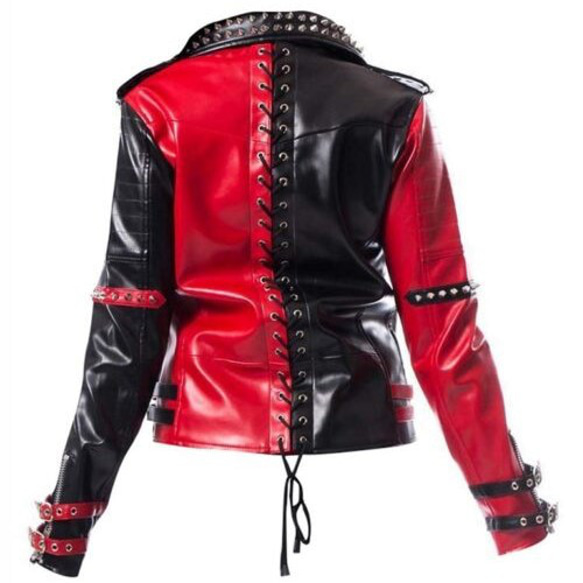 羊革・赤と黒パーティーレザーライダージャケット Sheep Leather Red and Black Jacket 2枚目の画像