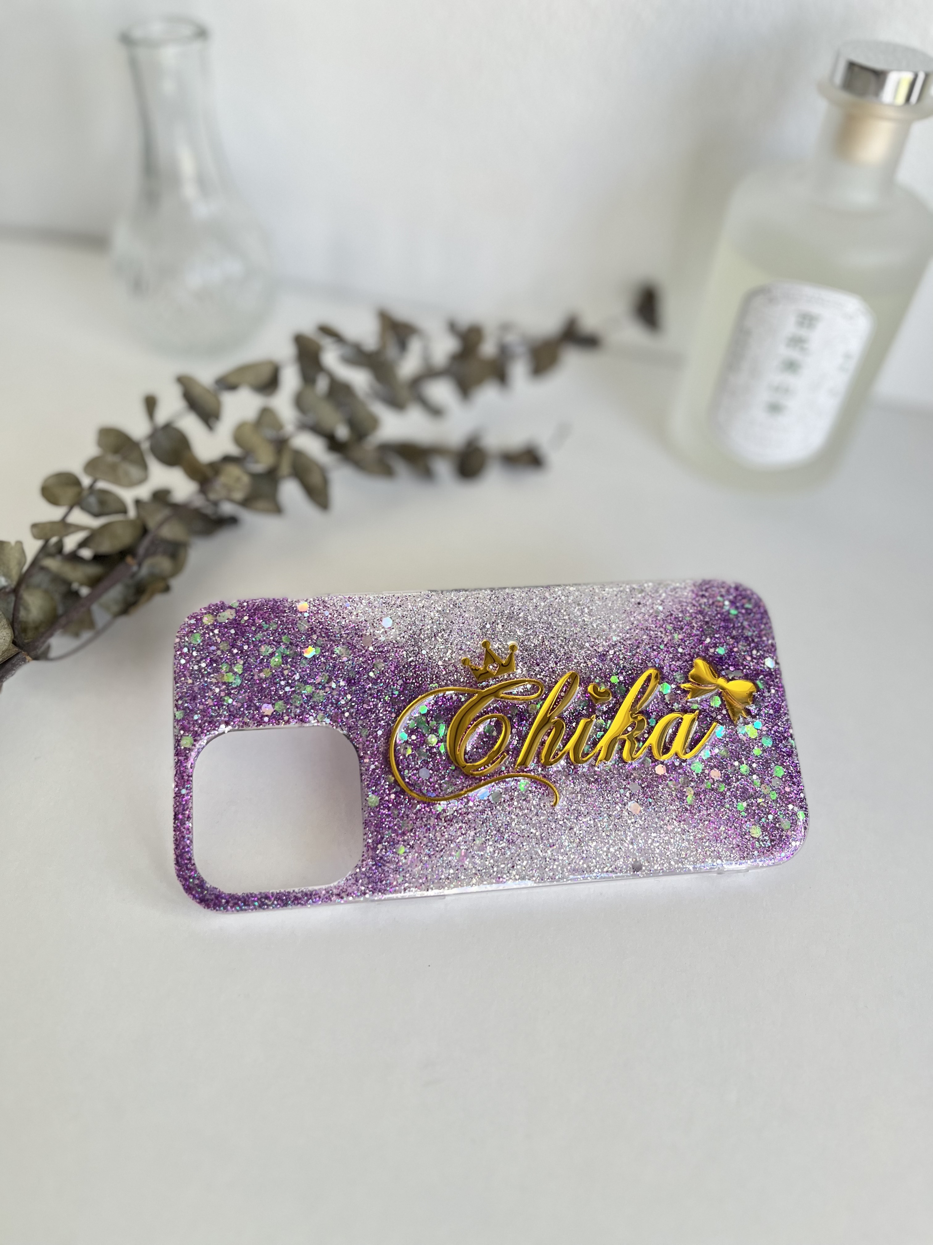 iphone galaxy xperia aquos 対応名前やロゴが入れられるglitterスマホケース