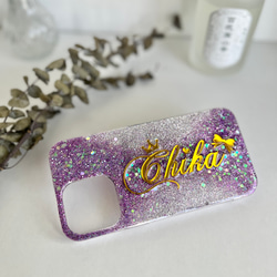 iphone galaxy xperia aquos 対応名前やロゴが入れられるglitterスマホケース 3枚目の画像