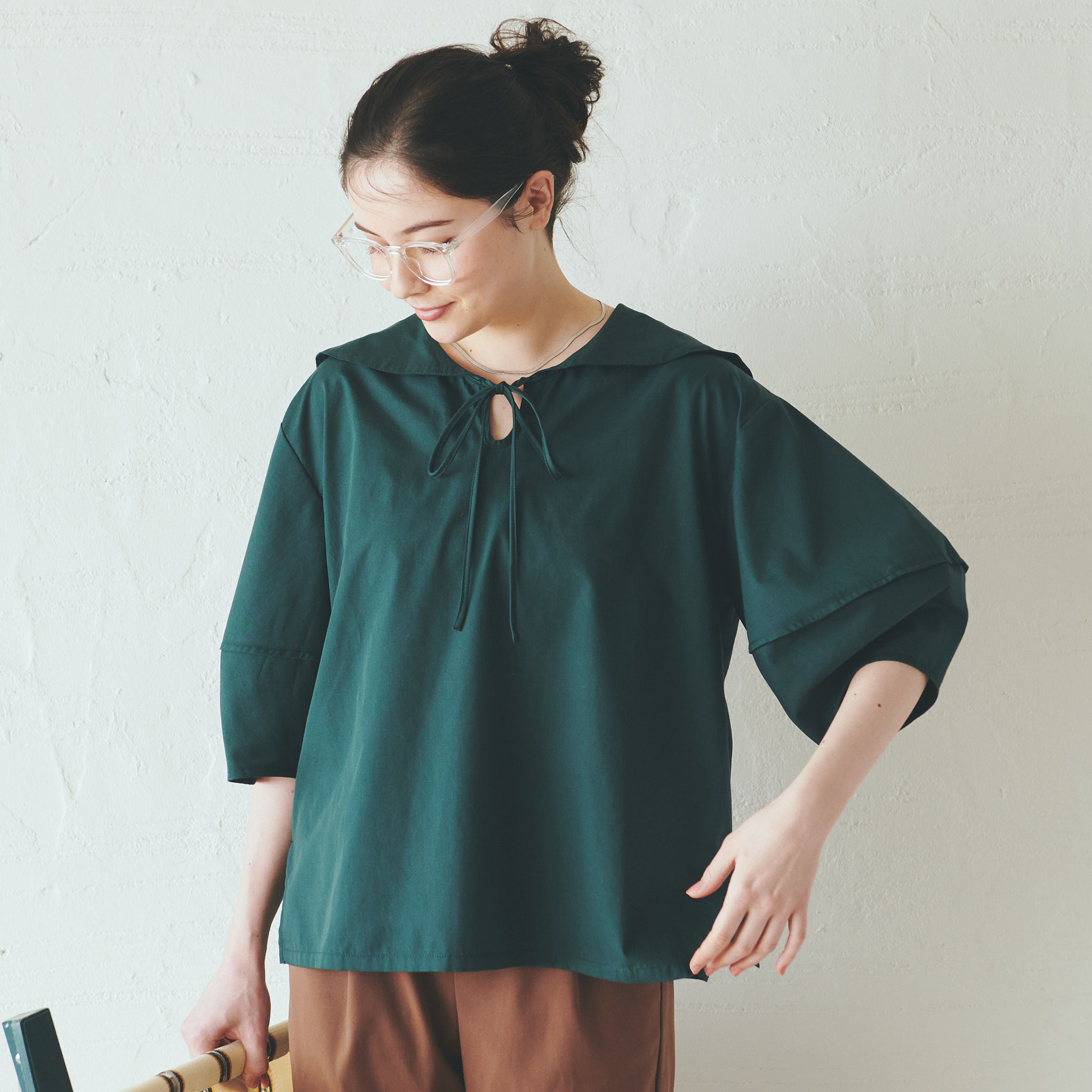 ﾓﾘﾉｶﾞｯｺｳ 大人が似合うセーラープブラウス (アイビーグリーン) ｜mg-lb14-gr