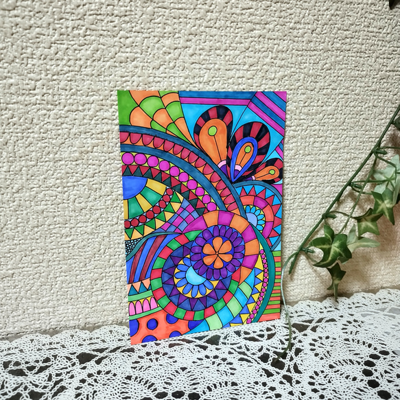 障害者アート 手描きイラスト 原画 小鳥 花 まる インテリア